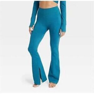 JoyLab Extra Long Length High-Rise Lagoon Flare Slit Leggings Color: Blue/Green